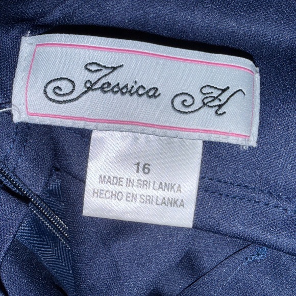 Jessica H Navy Lace Midi Dress with Draped Chiffon Yoke - Picture 3 of 4